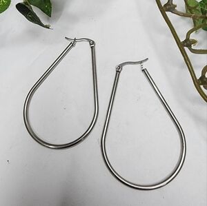 Silver Steel Teardrop Shape Hoop Earrings